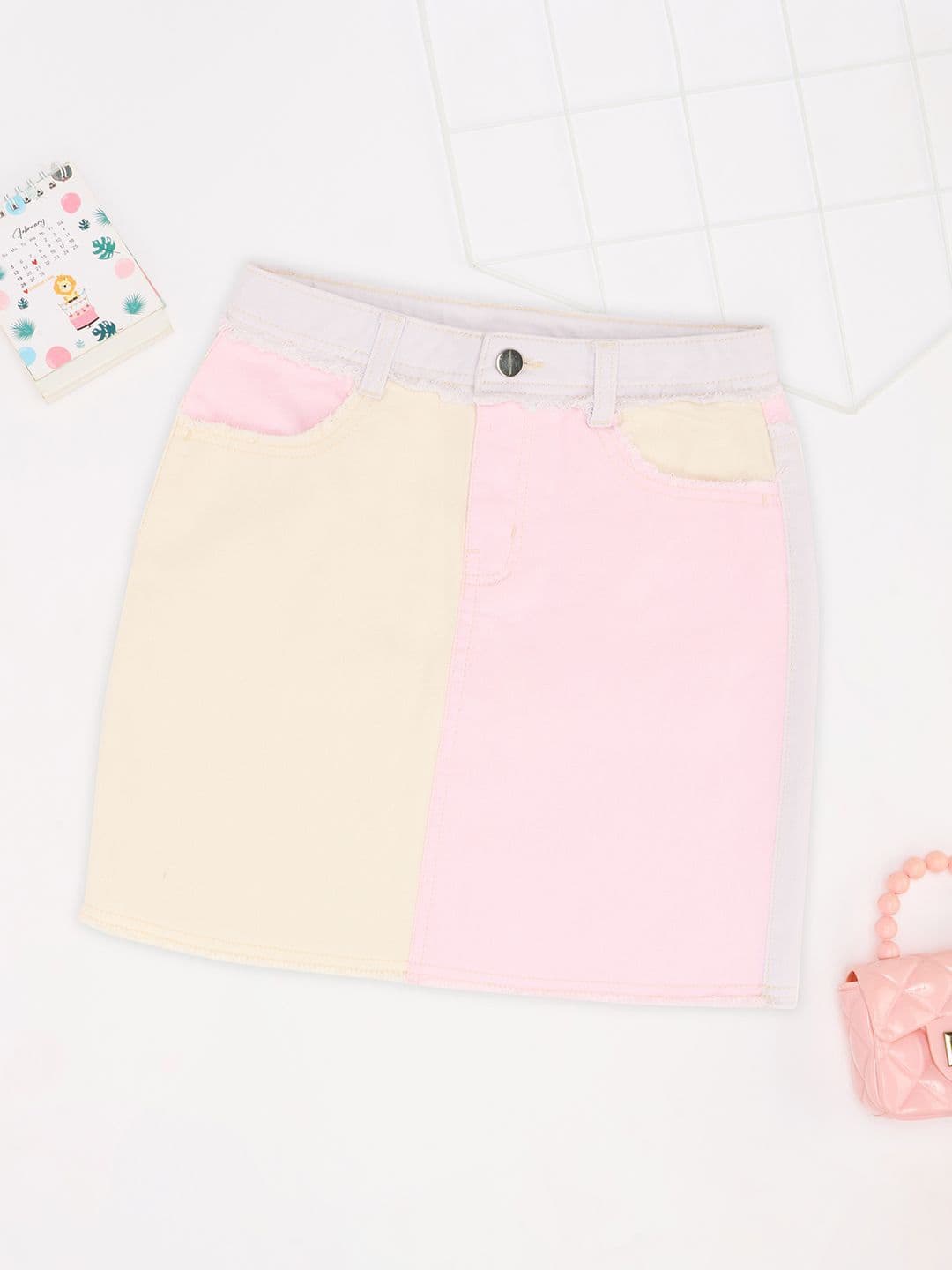 Pantaloons Junior Girls Colourblocked Pure Cotton Straight Knee-Length Skirt - view 1