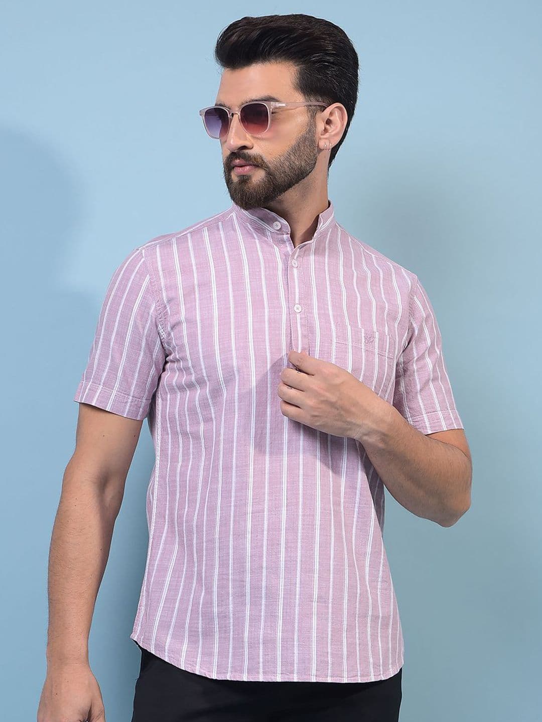 Crimsoune Club Men Striped Thread Work Straight Kurta - view 1