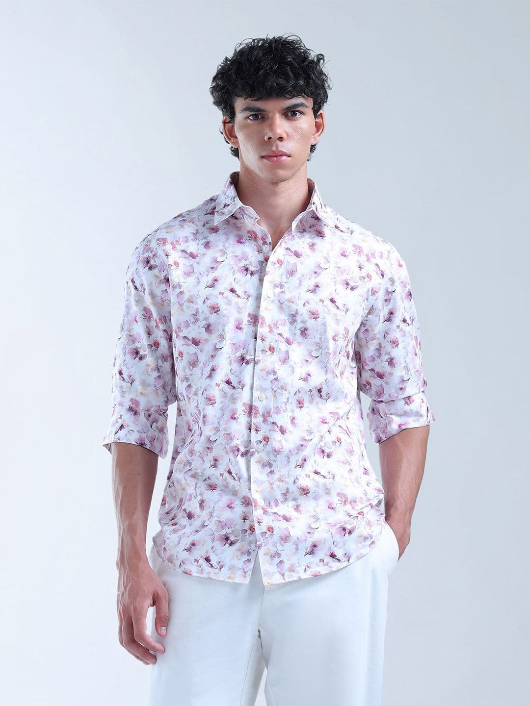 Flying Machine Slim Fit Floral Printed Spread Collar Pure Cotton Casual Shirt - view 1