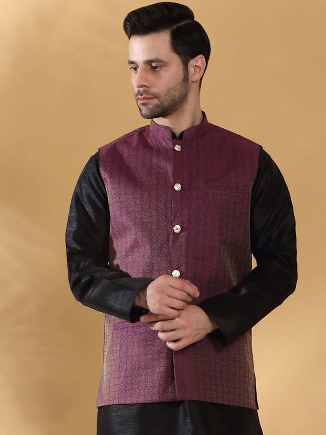 KRAFT INDIA Geometric Printed Woven Nehru Jacket - view 1