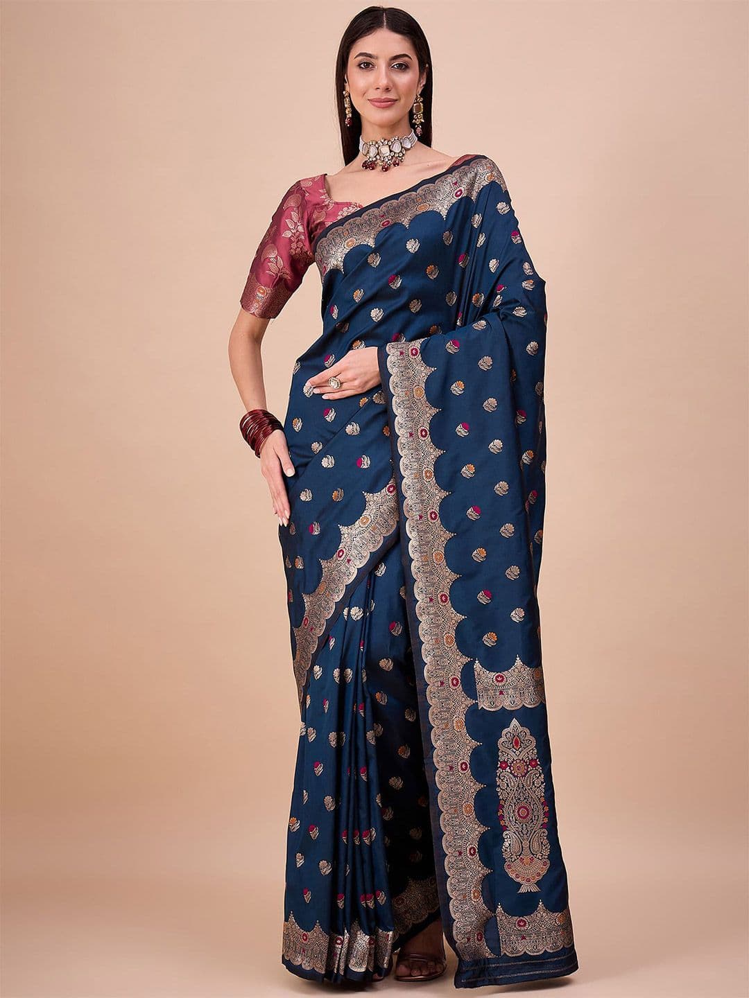 House of Pataudi Women Woven Design Meenakari Banarasi Silk Saree - view 1