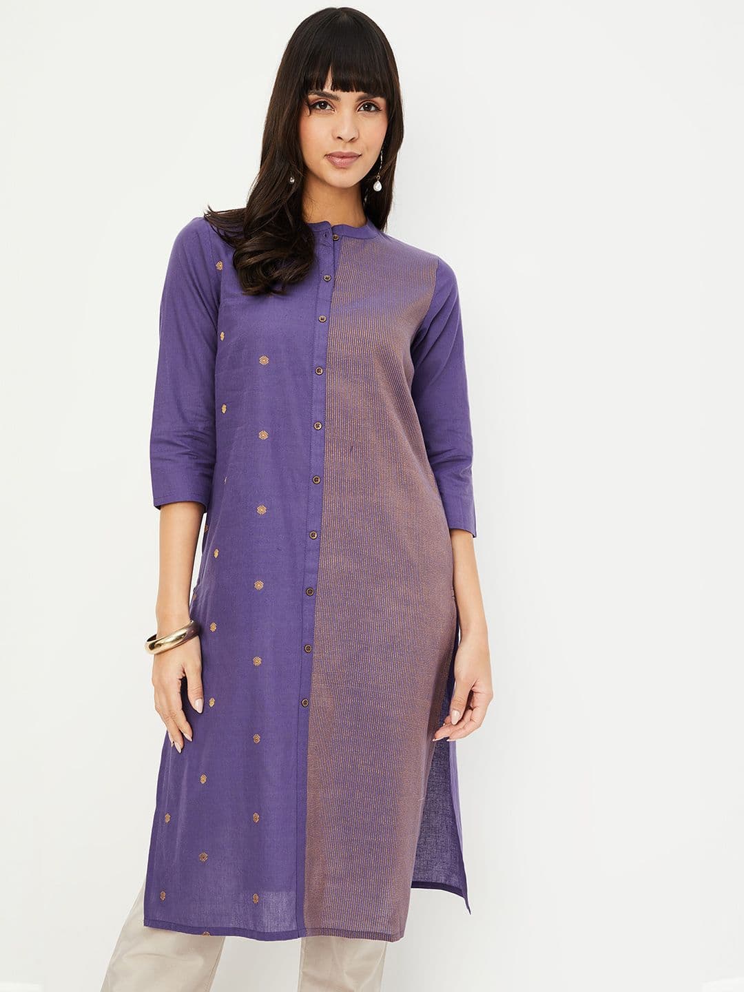 max Colour Blocked Mandarin Collar Straight Kurta - view 1
