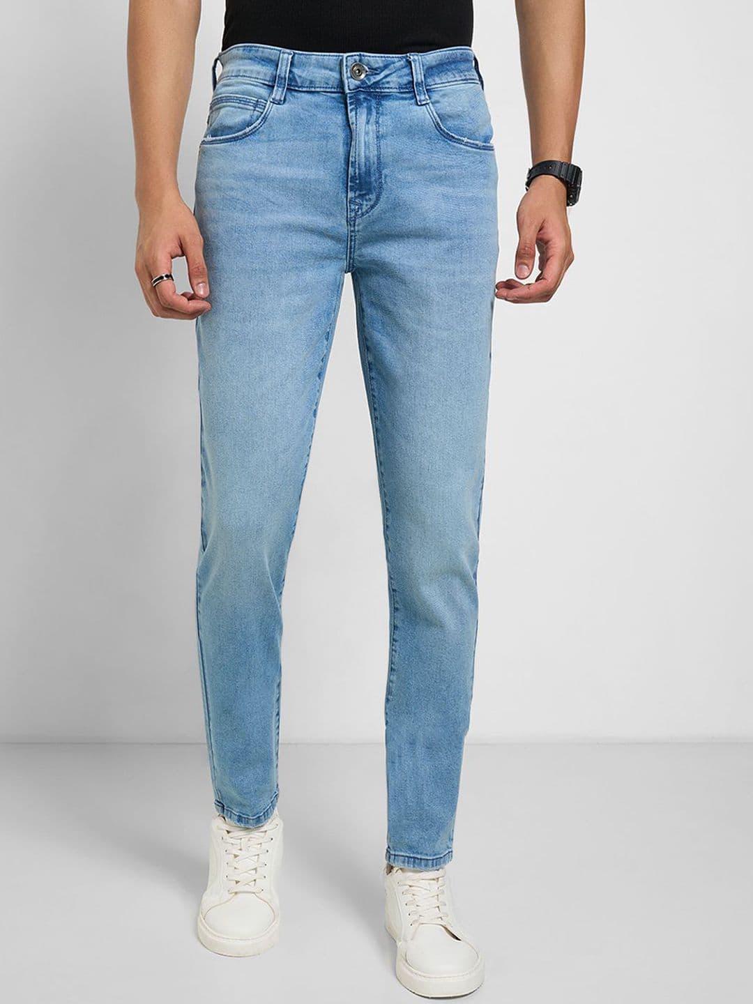 SF JEANS by Pantaloons Men Slim Fit Mid-Rise Mildly Distressed Light Fade Jeans - view 1