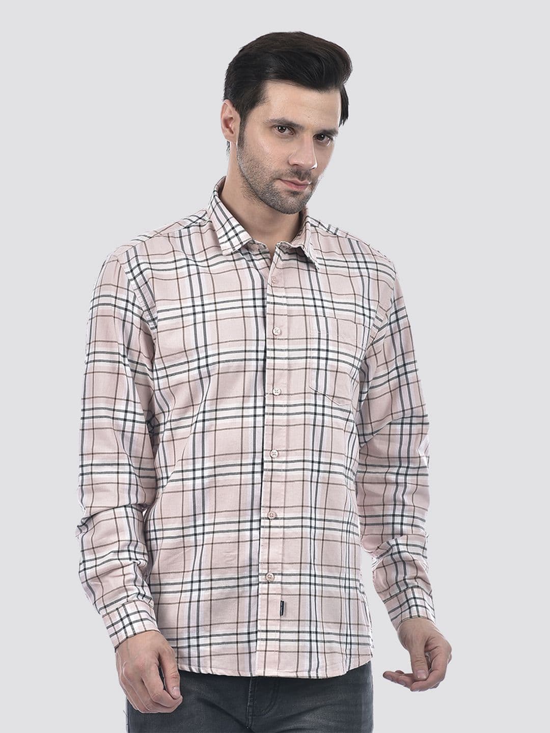Numero Uno Tartan Checks Spread Collar Long Sleeves Cotton Casual Shirt - view 1