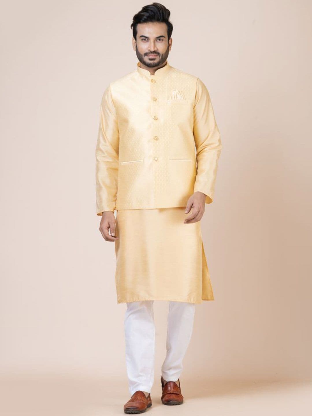 Nawaz's Kurta Woven Design Mandarin Collar Nehru Jacket - view 1