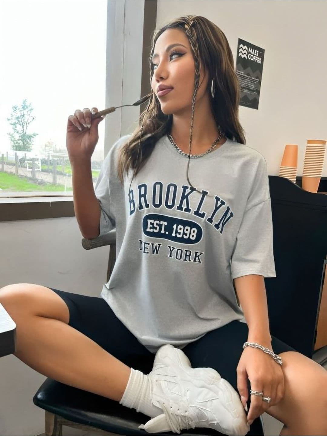SZN Brooklyn Typography Printed Oversized T-shirt - view 1