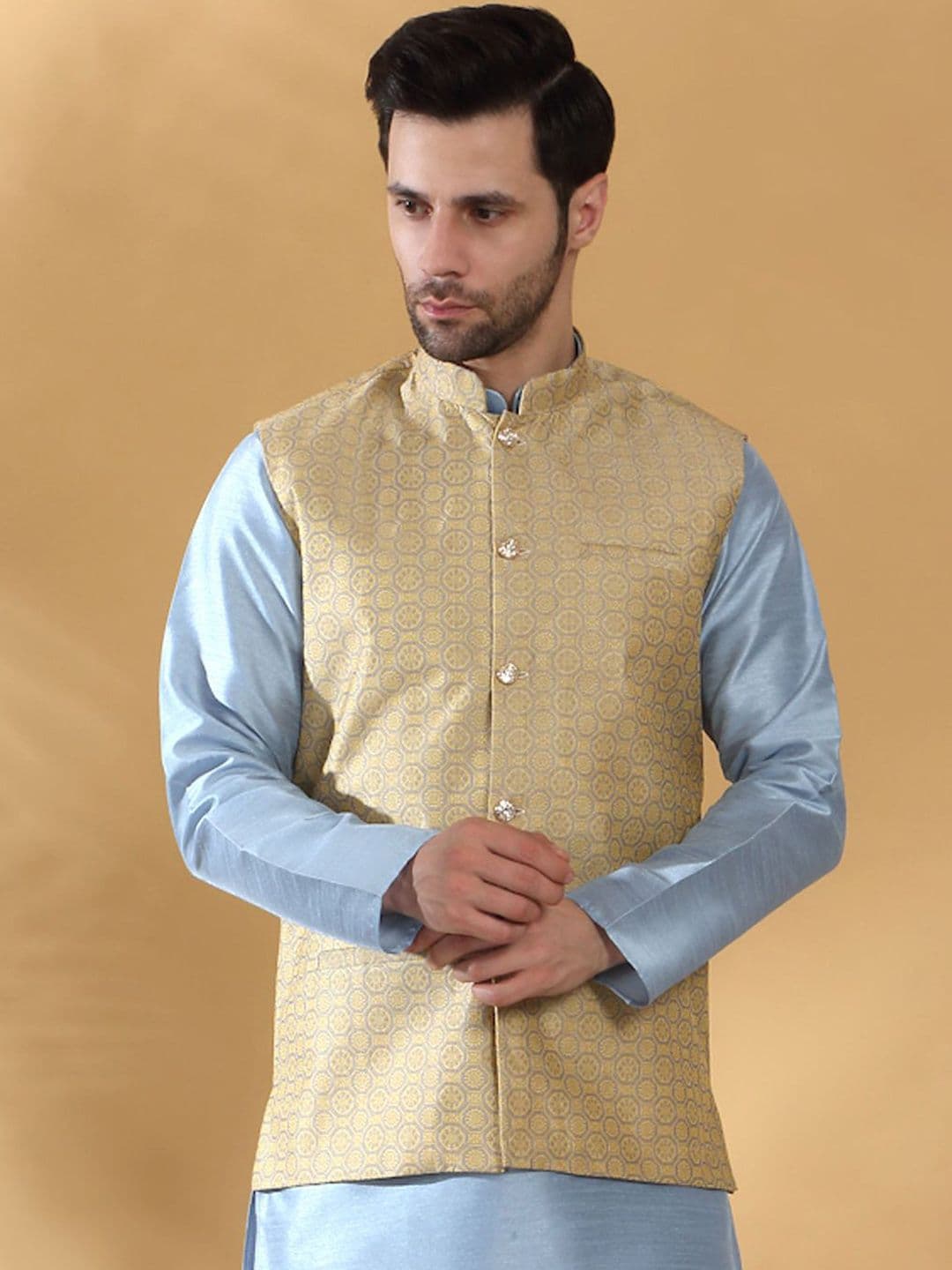 KRAFT INDIA Men Printed Jacquard Woven Nehru Jacket - view 1