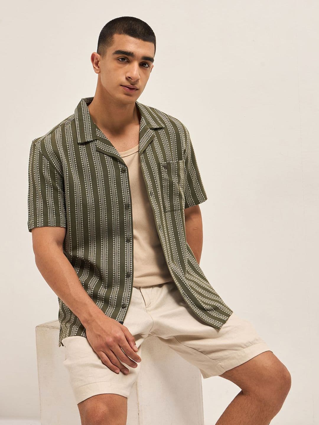 THE BEAR HOUSE Men's Pure Cotton Striped Regular Fit Shirt - view 1