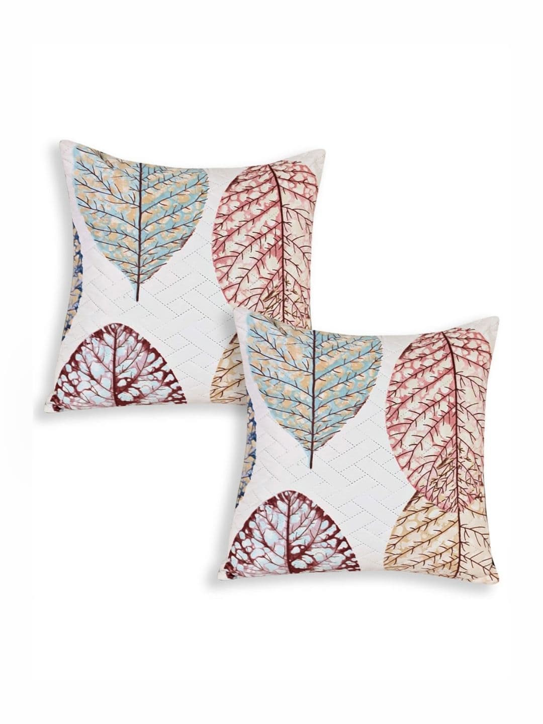 HOKIPO Multicolor Linden Leaf 2 Pieces Floral Printed Square Cushion Covers - view 1