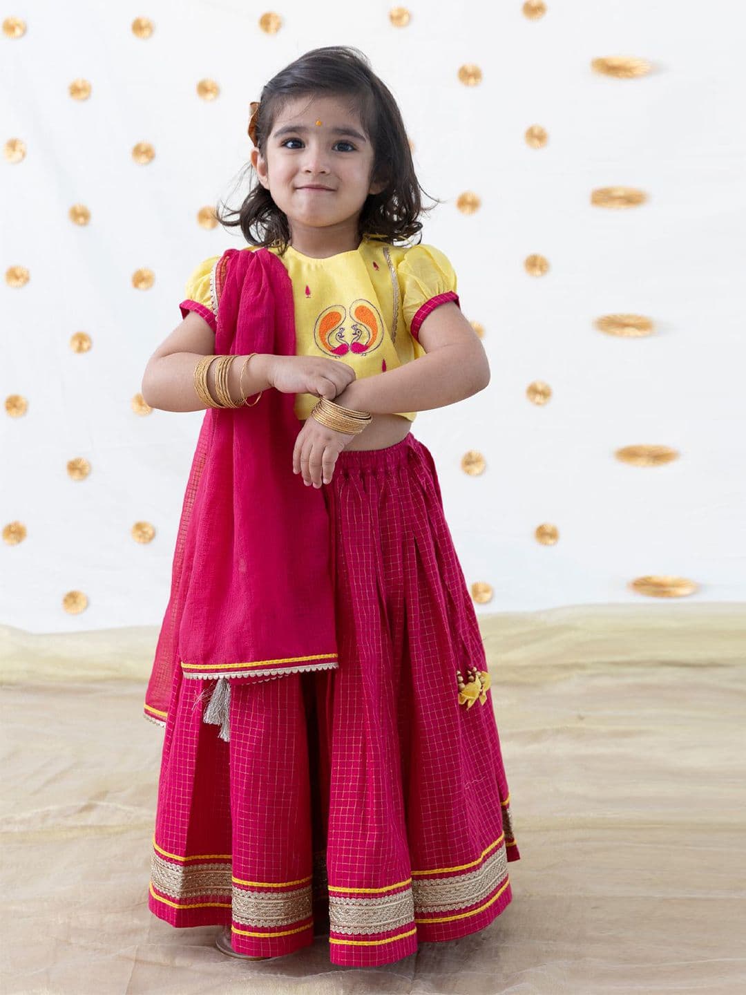 Tiber Taber Checks Embroidered Silk Lehenga Choli With Dupatta - view 1