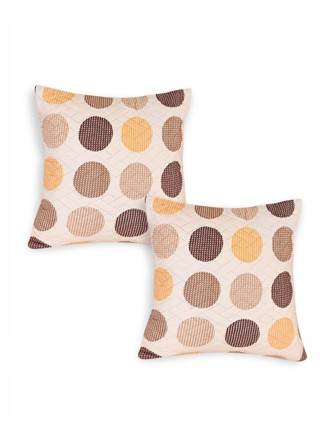 HOKIPO Beige and Brown 2 Pieces Polka Dot Printed Square Cushion Covers - view 1
