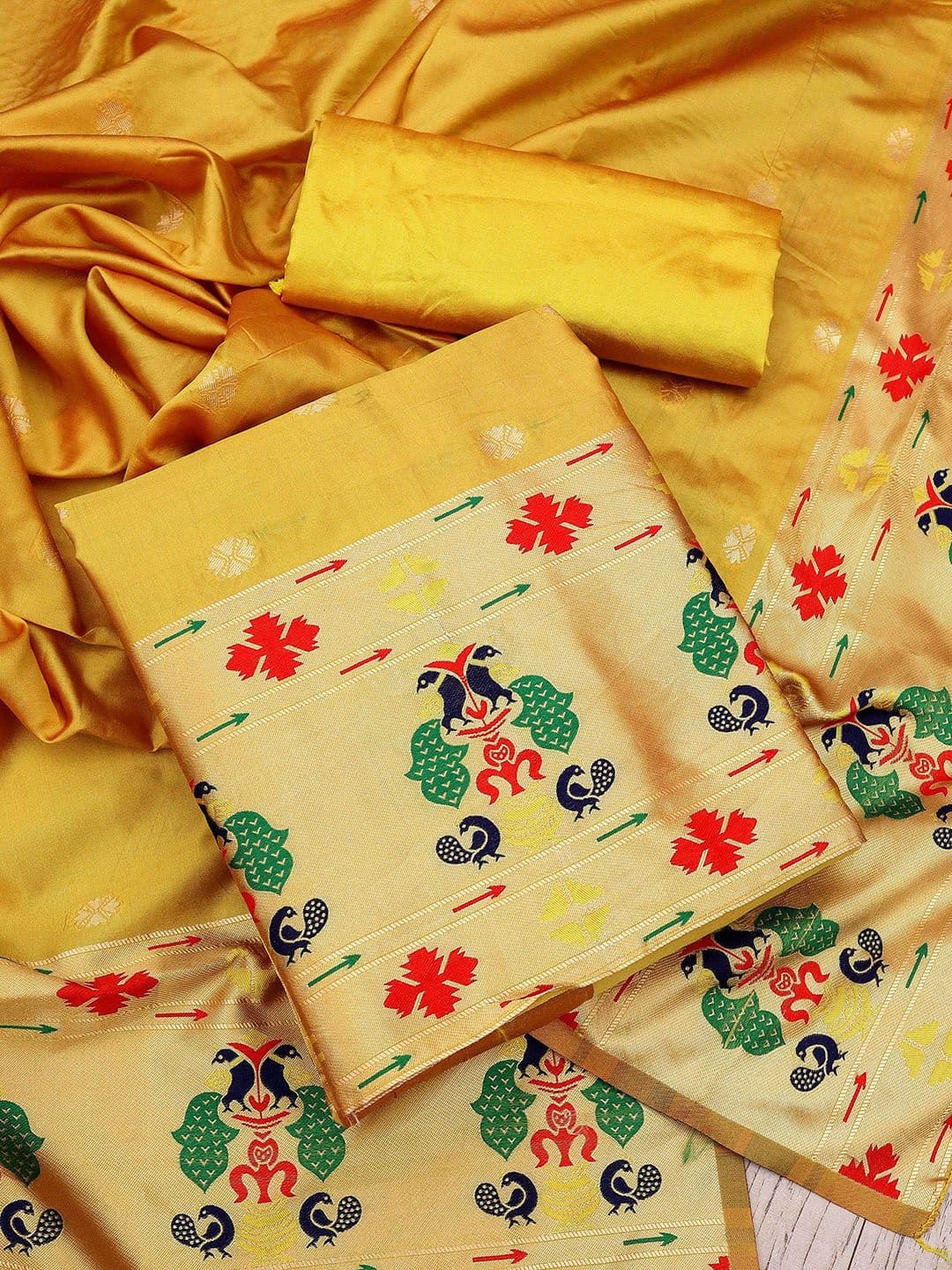 HERE&NOW Ethnic Motifs Woven Design Taffeta Silk Unstitched Dress Material - view 1