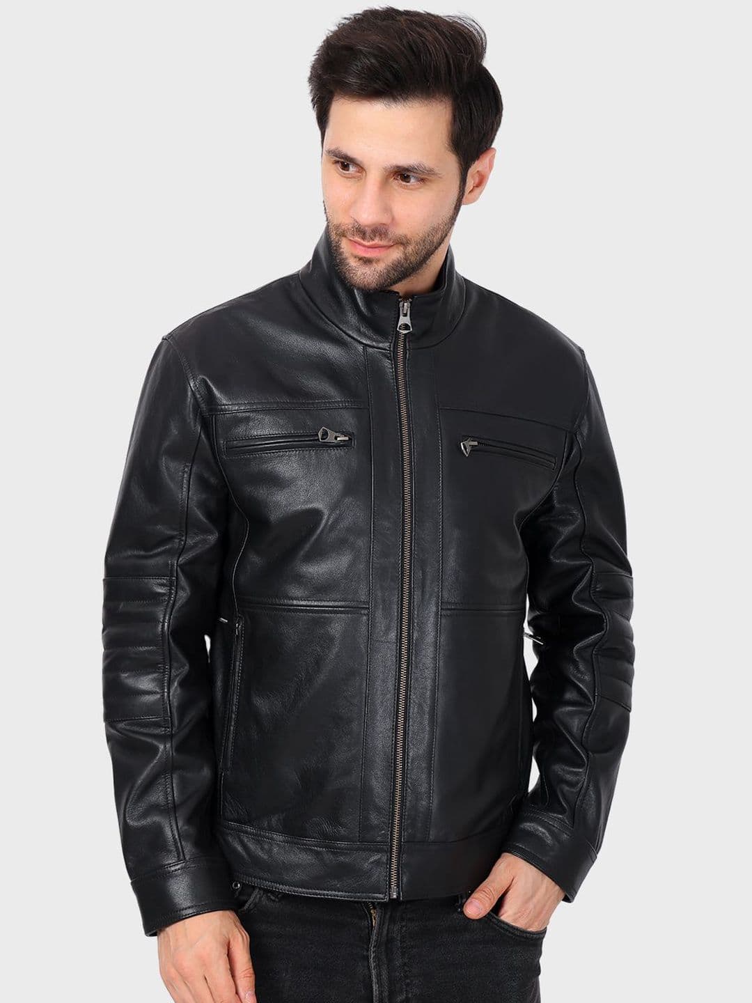 Justanned Gilded Noir Solid Leather Jacket - view 1
