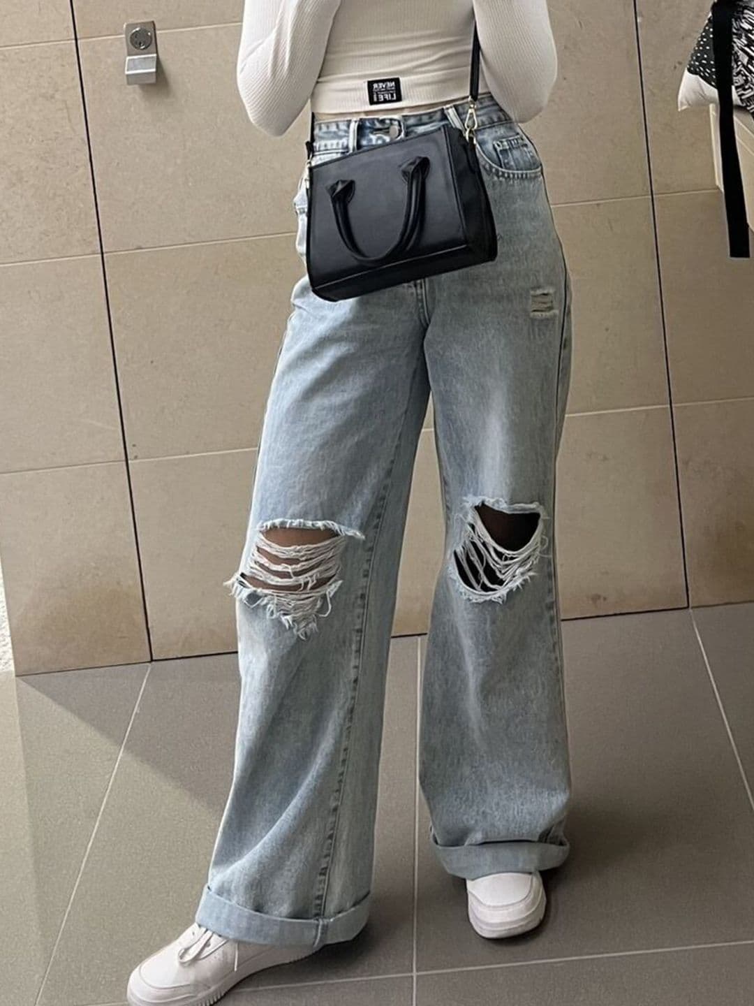 Aadvi Fashion baggy Women Smart Wide Leg High-Rise Highly Distressed Stretchable Jeans - view 1