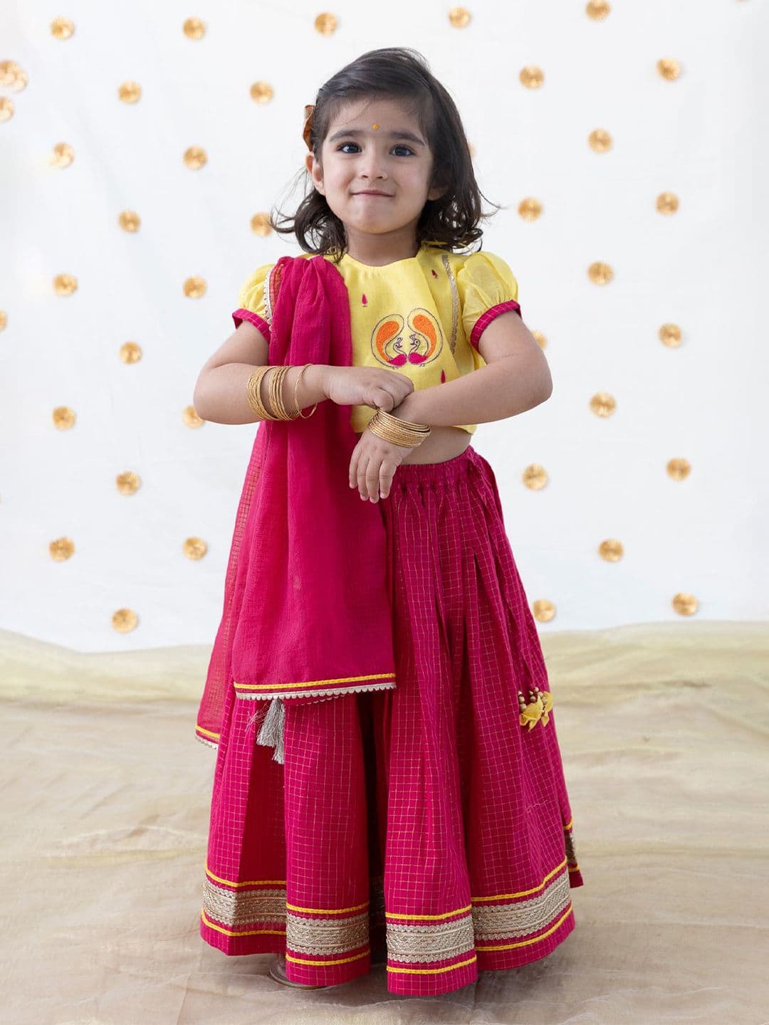 Tiber Taber Checks Embroidered Silk Lehenga Choli With Dupatta - view 1