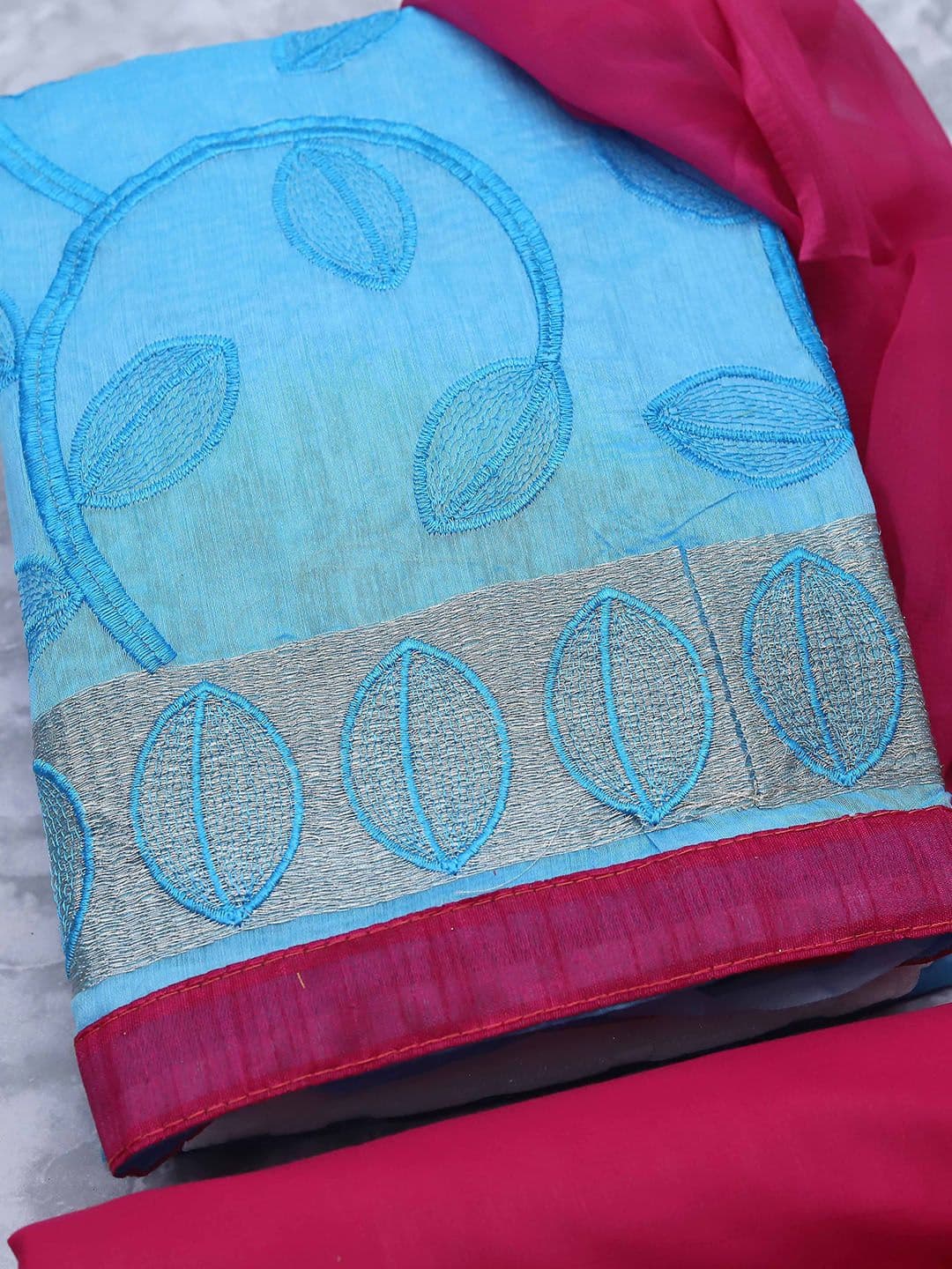 HERE&NOW Embroidered Thread Work Unstitched Dress Material - view 1