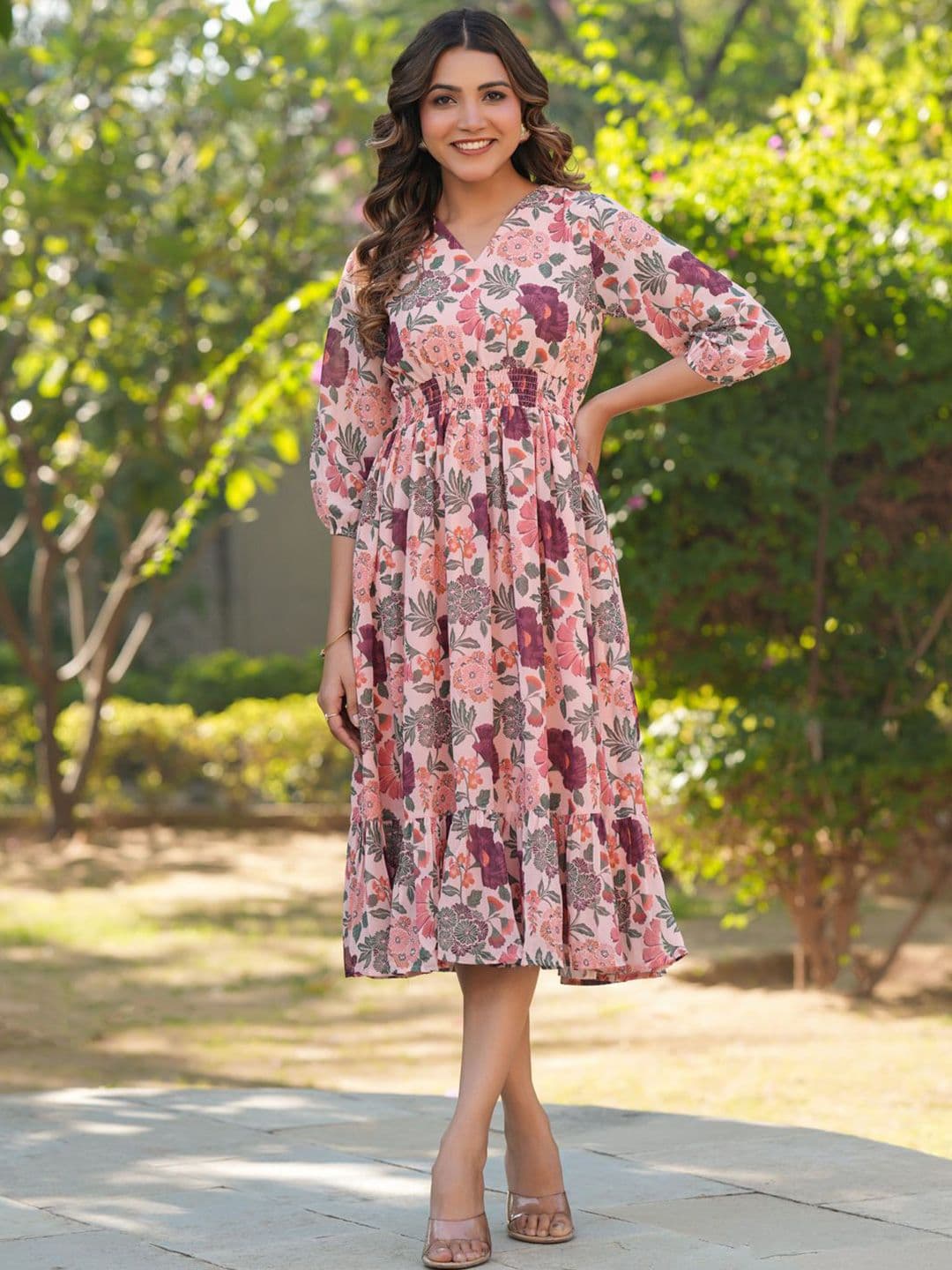 Janasya Floral Printed Fit & Flare Ethnic Dress - view 1