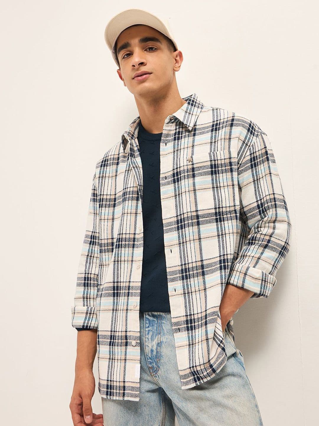 THE BEAR HOUSE Men's Pure Cotton Checked Relaxed Fit Overshirt - view 1