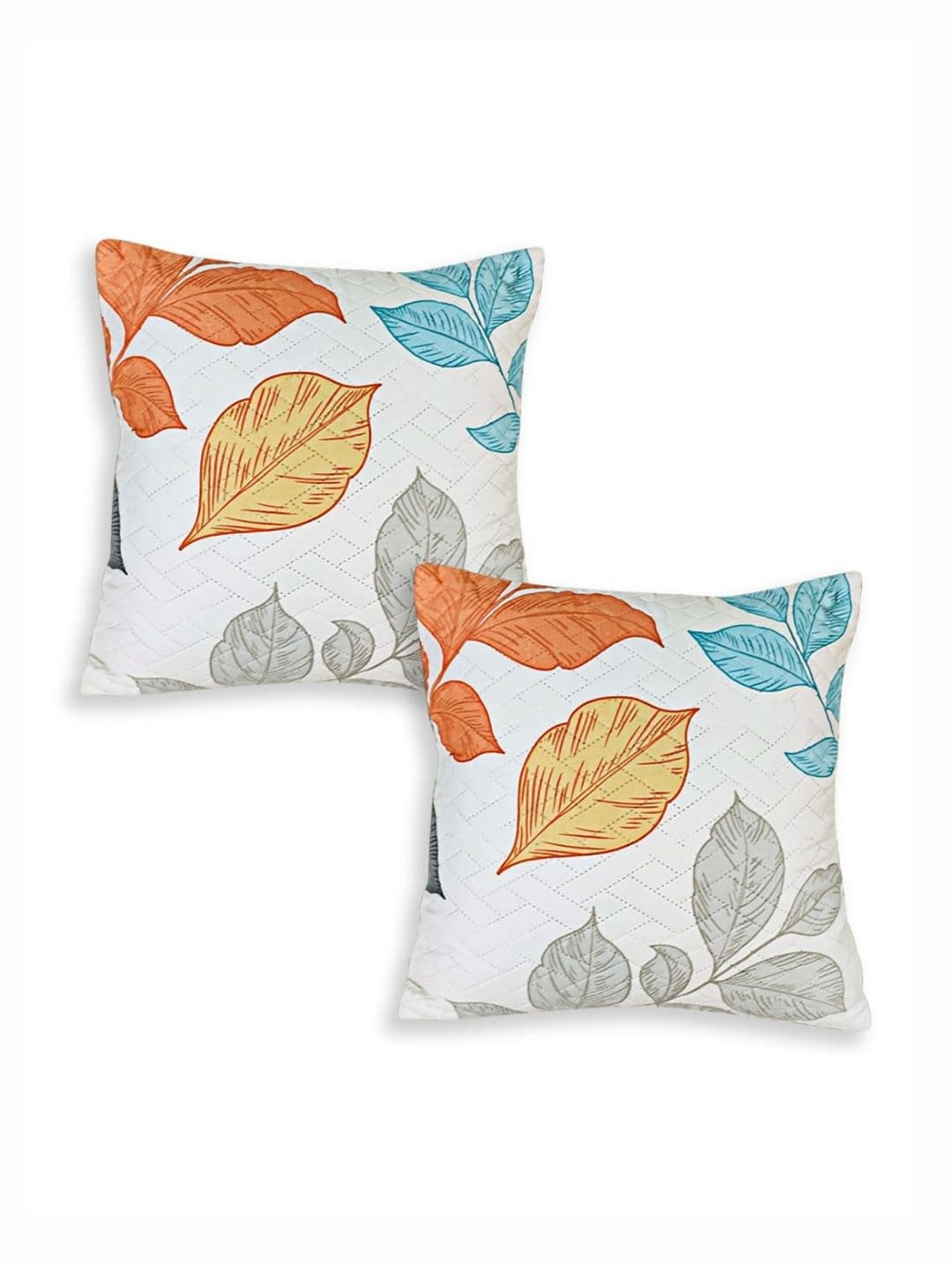 HOKIPO White and Blue 2 Pieces Leaves Printed Square Cushion Covers - view 1
