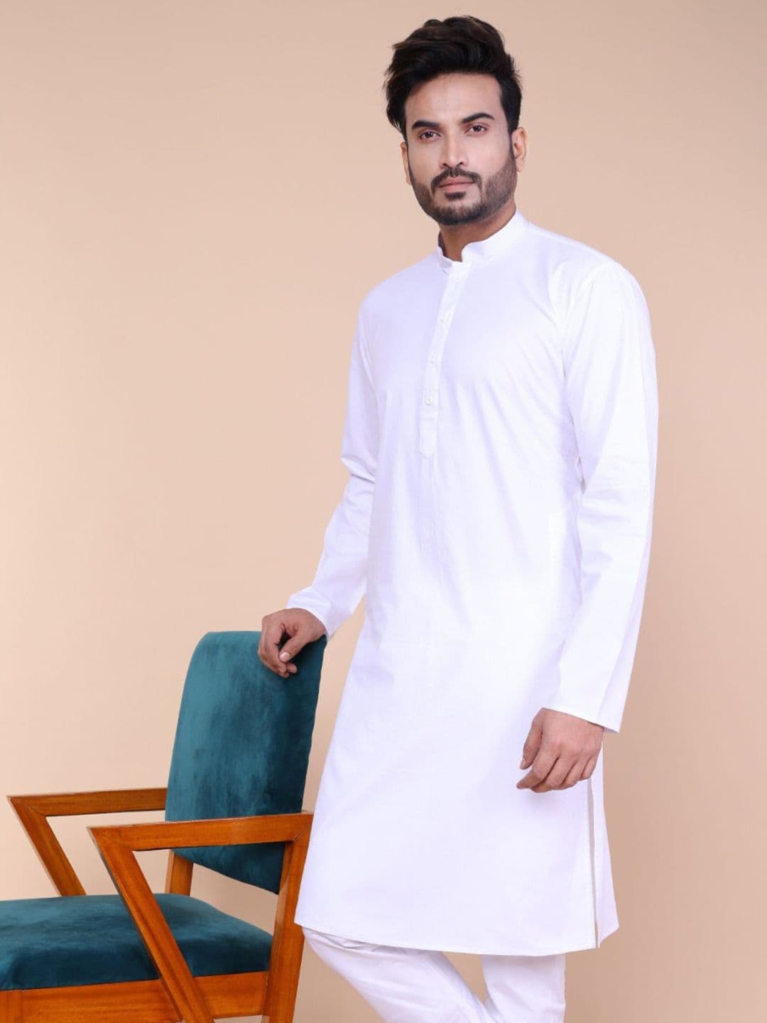 W & G Mandarin Collar Pure Cotton Straight Kurta - view 1