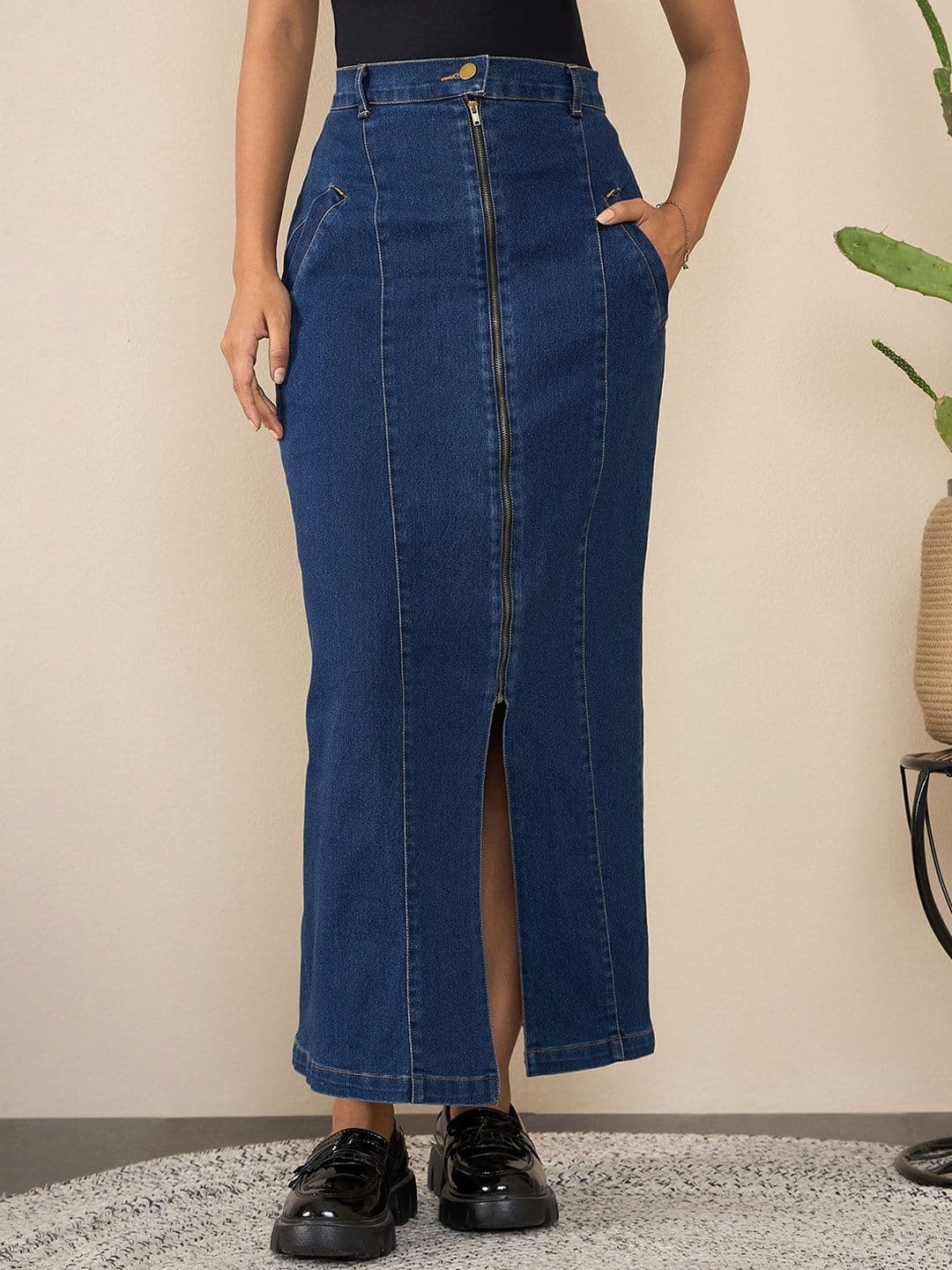 Chemistry Straight Maxi Skirt With Slanting Zip Detail - view 1