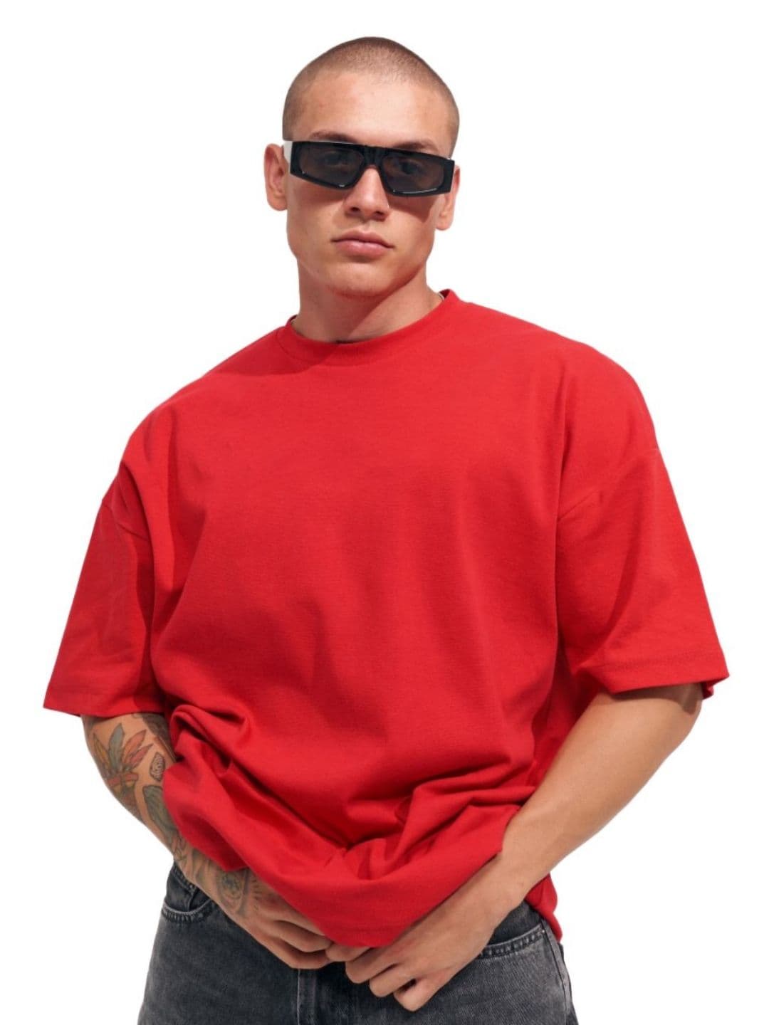 Leotude Men Solid Round Neck Cotton Oversized T-shirt - view 1