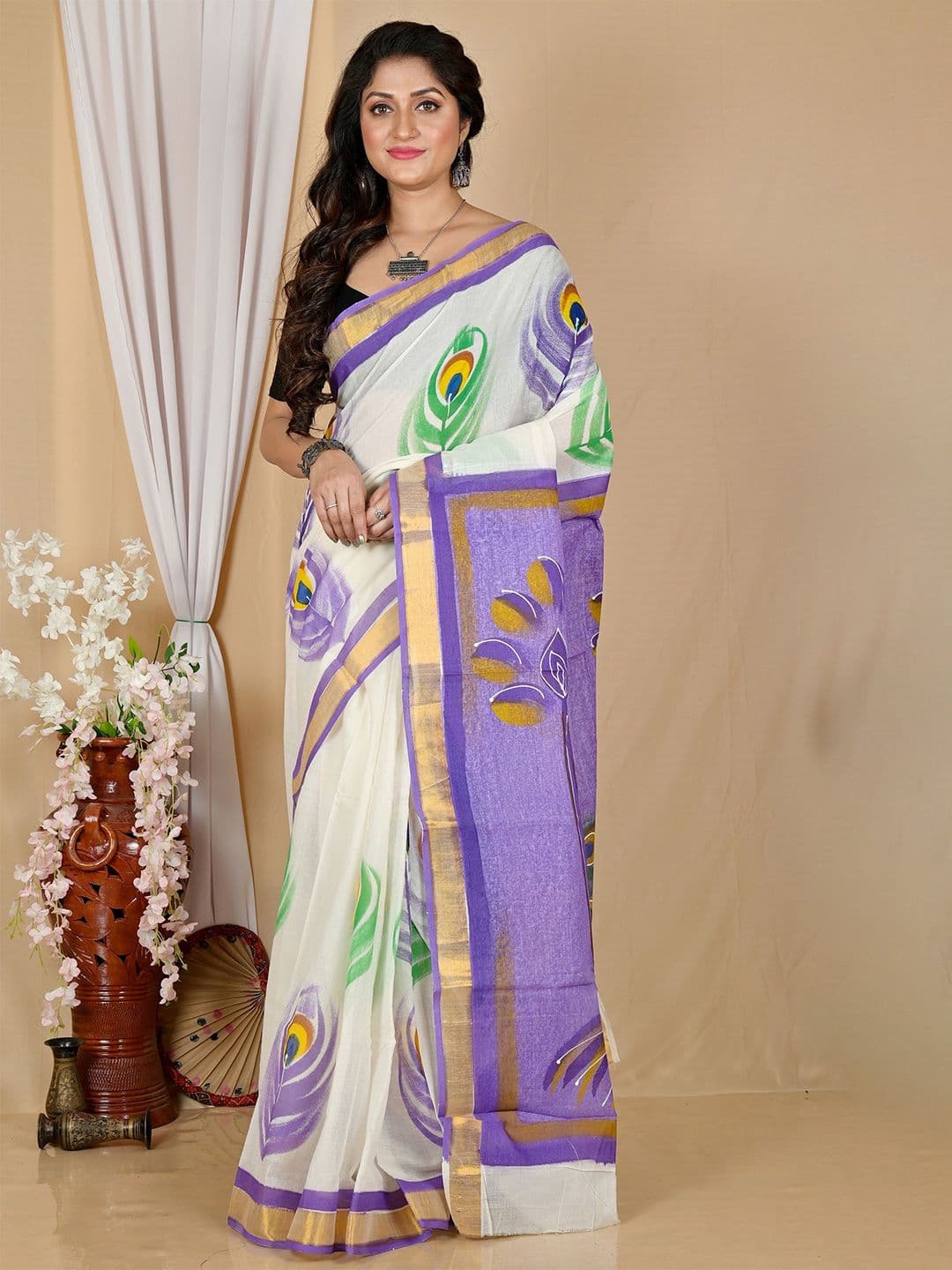 DipDiya Ethnic Motifs Printed Pure Cotton Taant Saree - view 1
