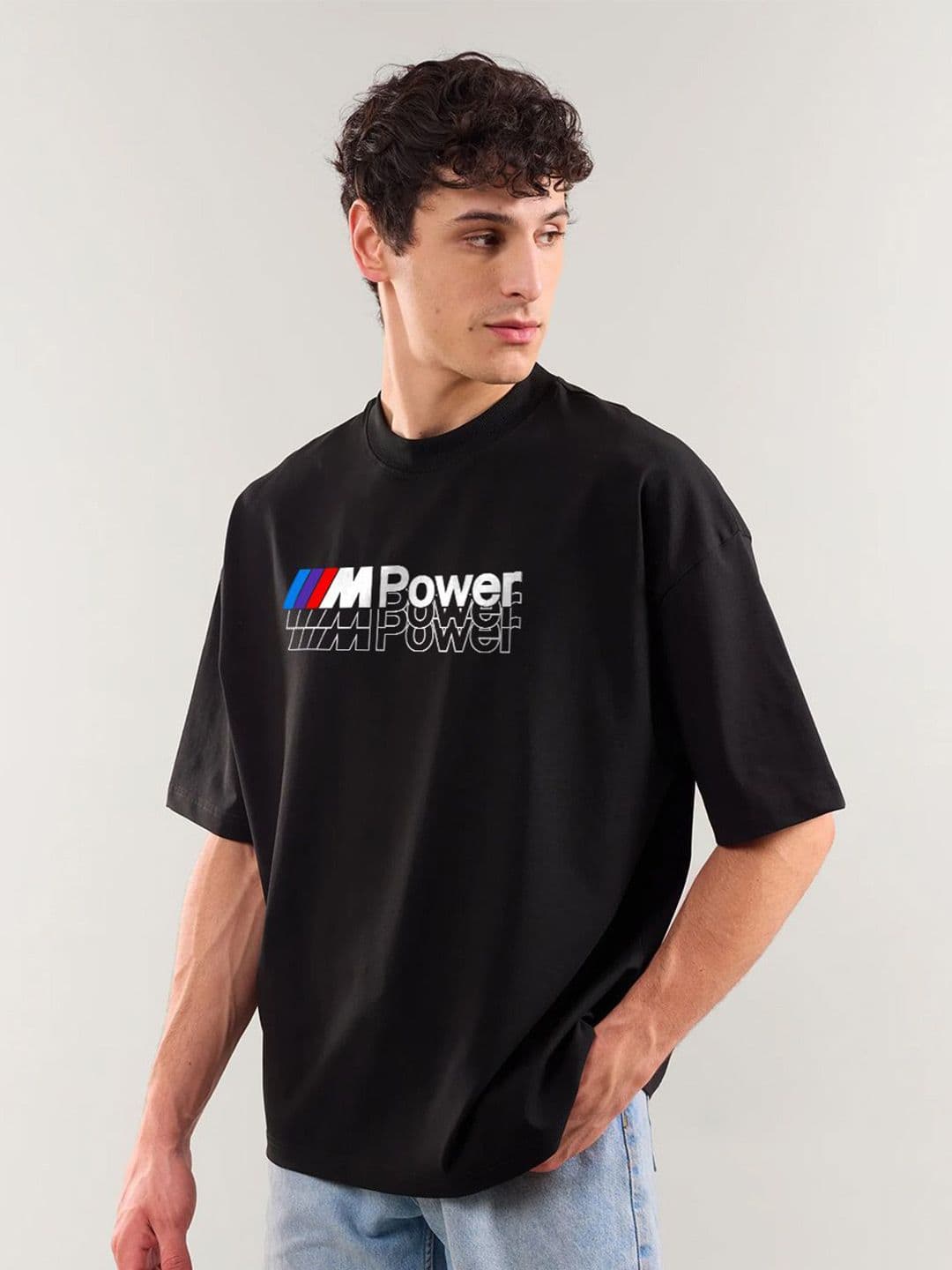 Crazymonk Men Power Black Typography Printed Graphic Cotton Oversized Fit T-shirt - view 1