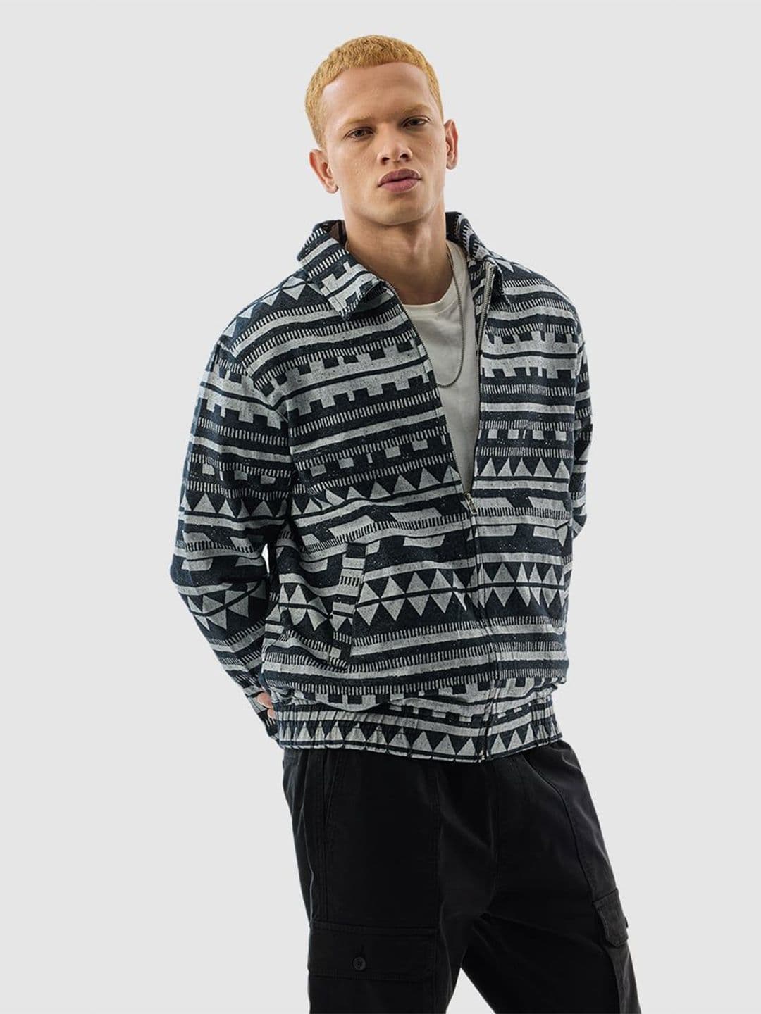 Snitch Charcoal Grey Geometric Relaxed Fit Jacket - view 1