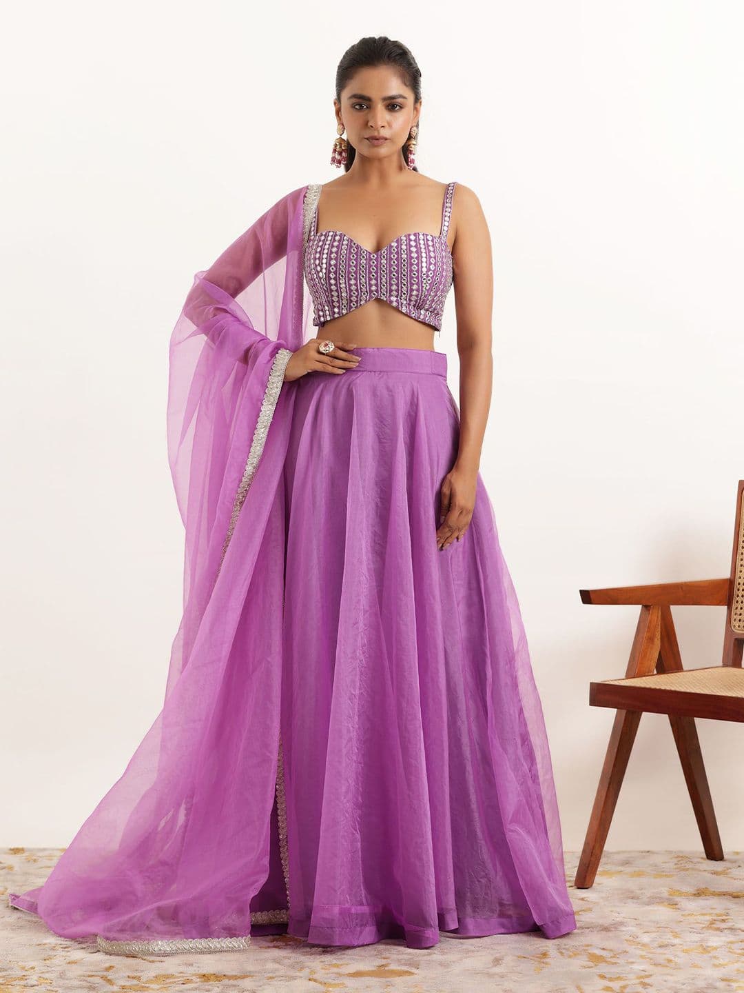 DEASHA INDIA Embroidered Mirror Work Ready to Wear Lehenga With Blouse & Dupatta - view 1