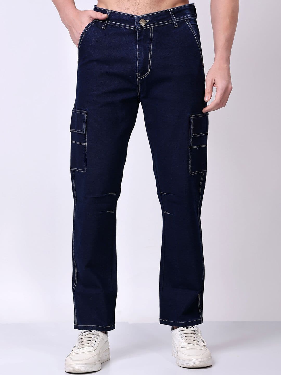 ZAYSH Men Regular Fit Mid-Rise Cargo Style Mildly Distressed Non Stretchable Jeans - view 1