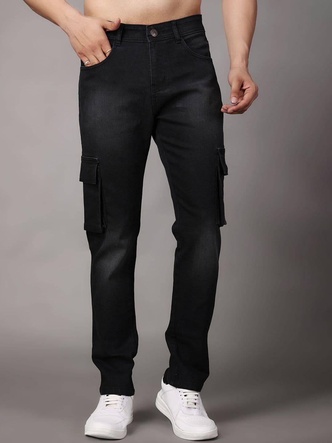 ZAYSH Men Regular Fit Mid-Rise Cargo Styles Light Fade Cotton Jeans - view 1