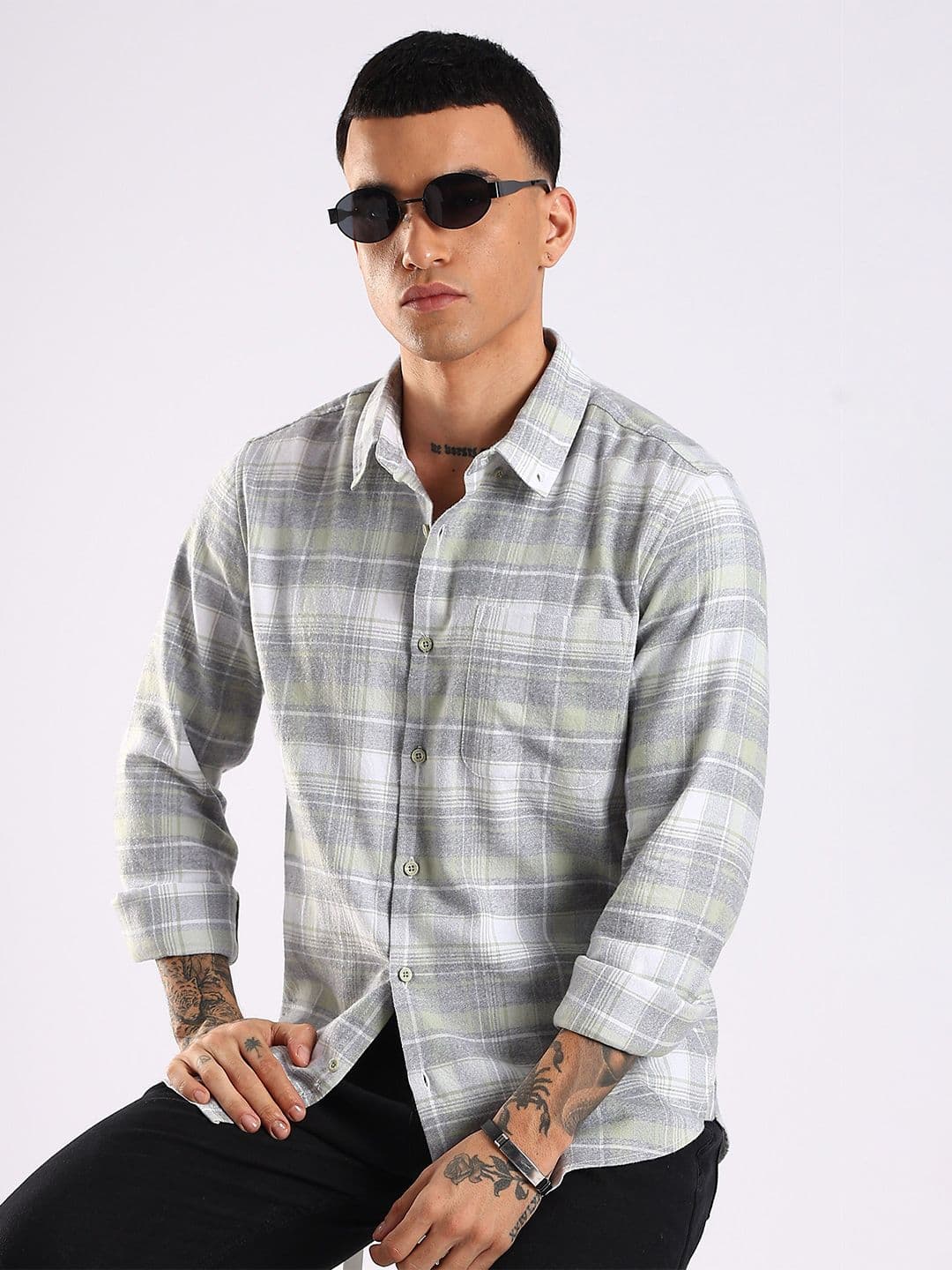 HERE&NOW Men Checked Button-Down Collar Cotton Casual Shirt - view 1