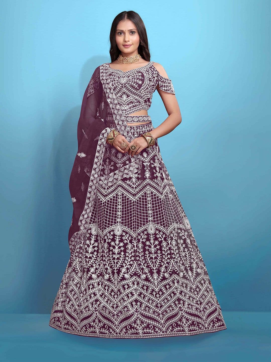 VARNI FABRICS Embroidered Semi-Stitched Lehenga With Unstitched Blouse And Dupatta - view 1