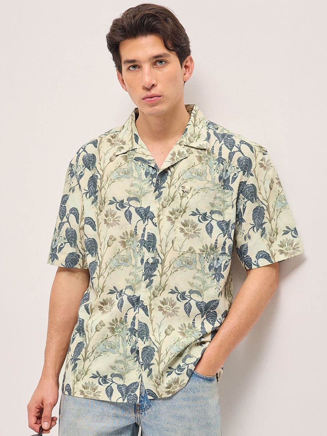 THE BEAR HOUSE Oversized Floral Printed Cuban Collar Casual Shirt - view 1