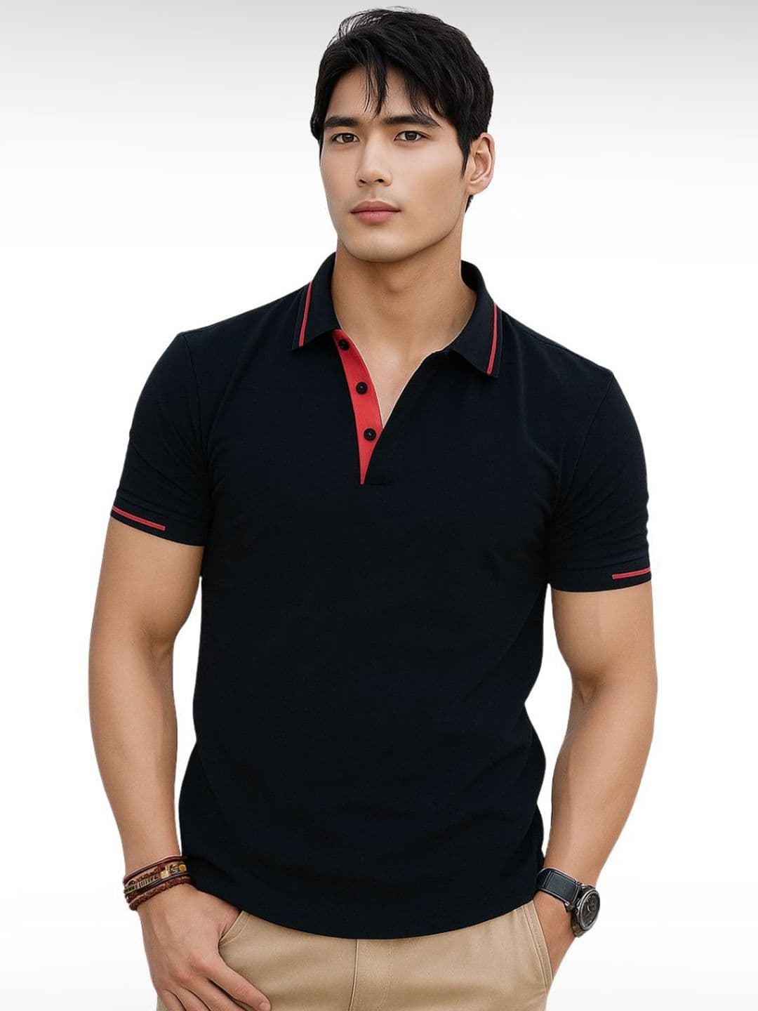 TAZO Men Solid Polo Collar Cotton T-shirt - view 1