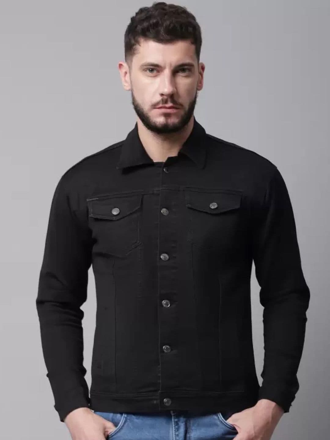 Moda Rapido Men Spread Collar Solid Denim Jacket - view 1
