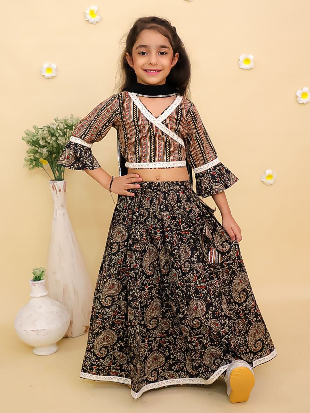 The Mom Store Girls Printed Thread Work Cotton Ready to Wear Lehenga & Blouse With Dupatta - view 1