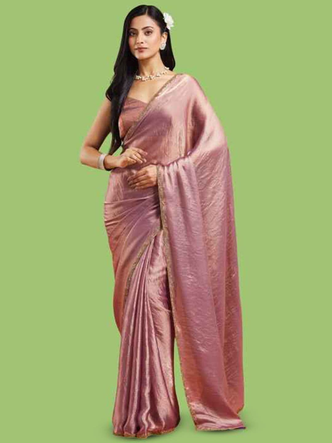 LOROFY Women Embellished Beads and Stones Chanderi Saree - view 1