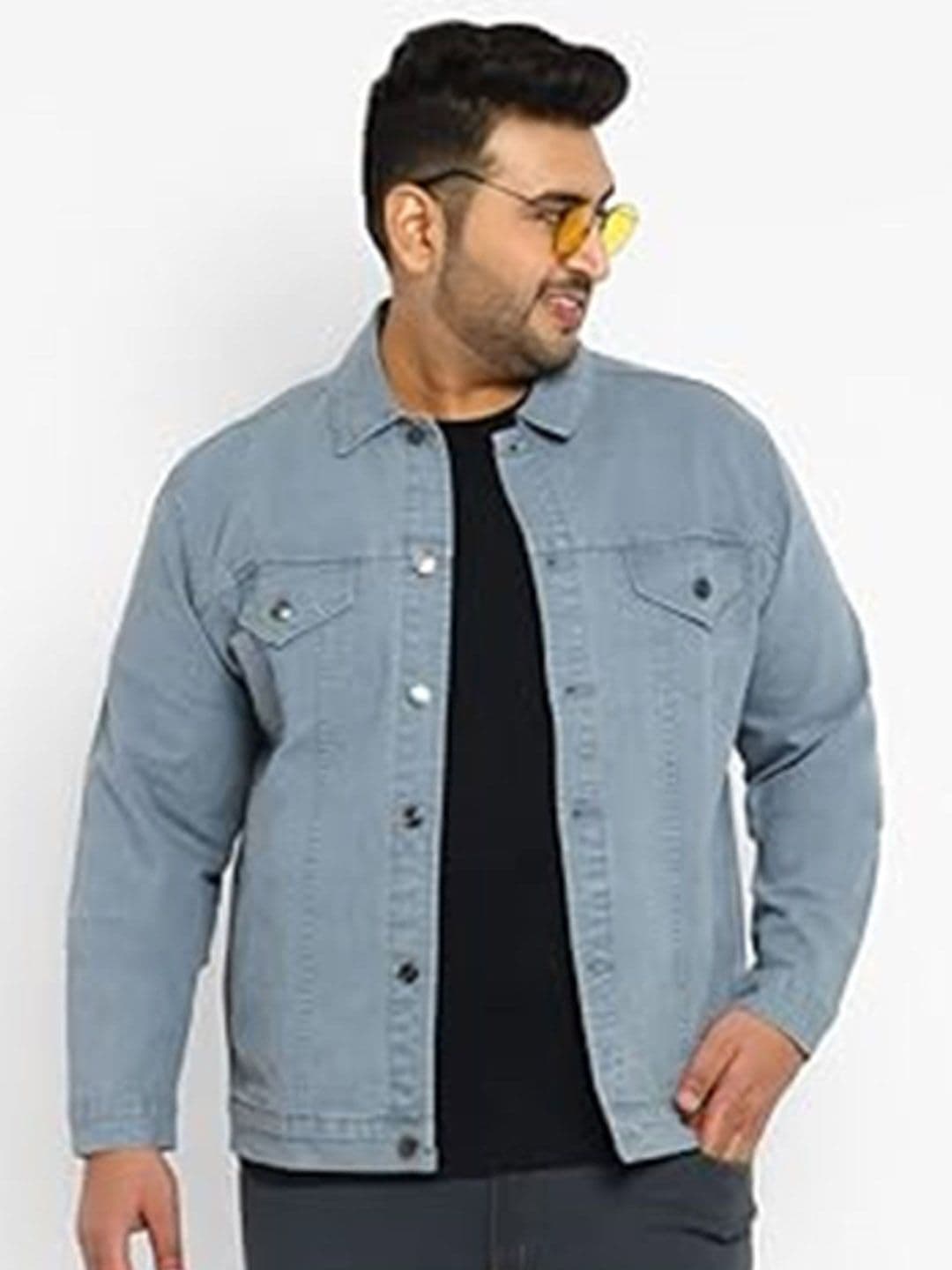 Moda Rapido Men Plus Size Spread Collar Solid Lightweight Denim Jacket - view 1
