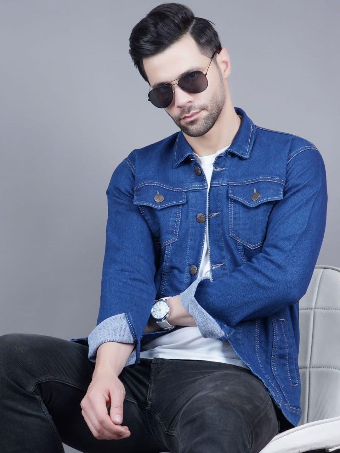 Moda Rapido Men Spread Collar Solid Lightweight Denim Jacket - view 1
