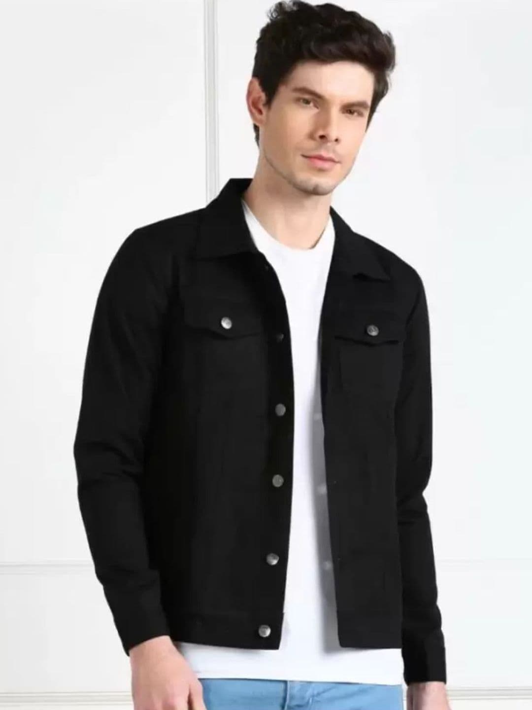 Moda Rapido Men Spread Collar Solid Denim Jacket - view 1