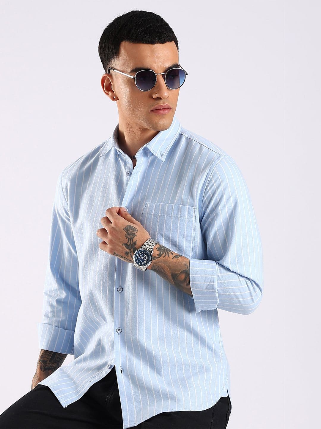 HERE&NOW Men Vertical Striped Button-Down Collar Cotton Casual Shirt - view 1