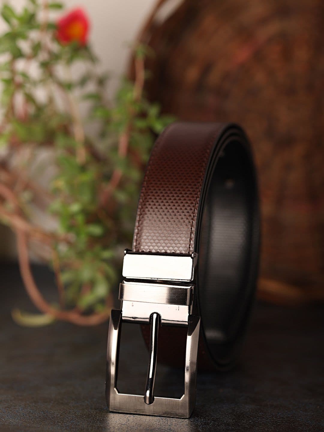 ZEVORA Men Reversible Textured Belt
