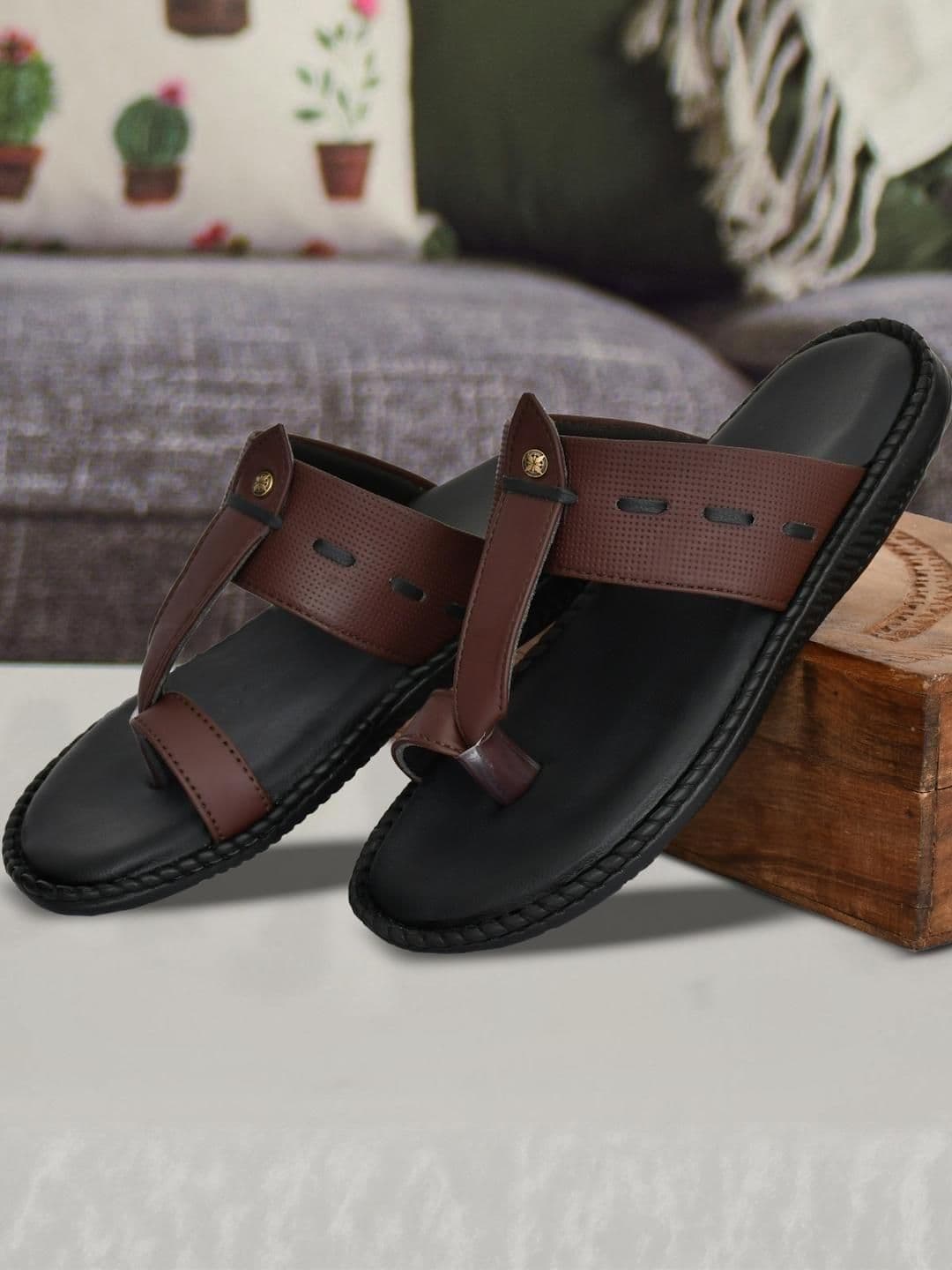 ZIRSQ Men Brown Synthetic Leather Comfort Sandals With Rubber Sole - view 1
