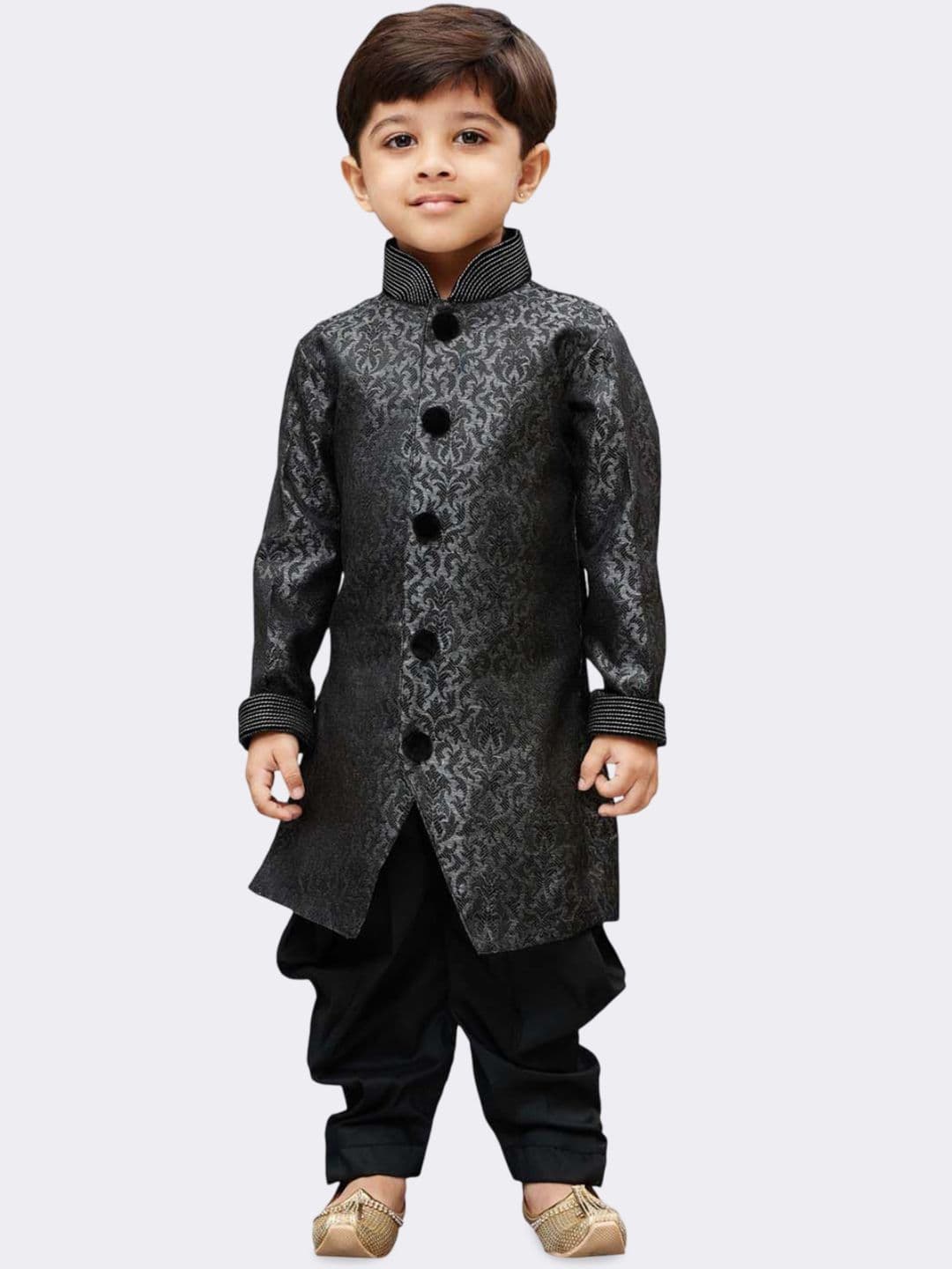 JBN Creation Boys Floral Printed Mandarin Collar Sherwani With Dhoti Pants - view 1