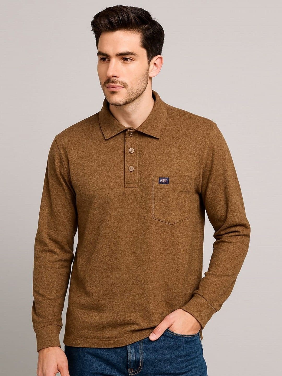 SANDPIPER Solid Polo Collar Pockets Cotton T-shirt - view 1