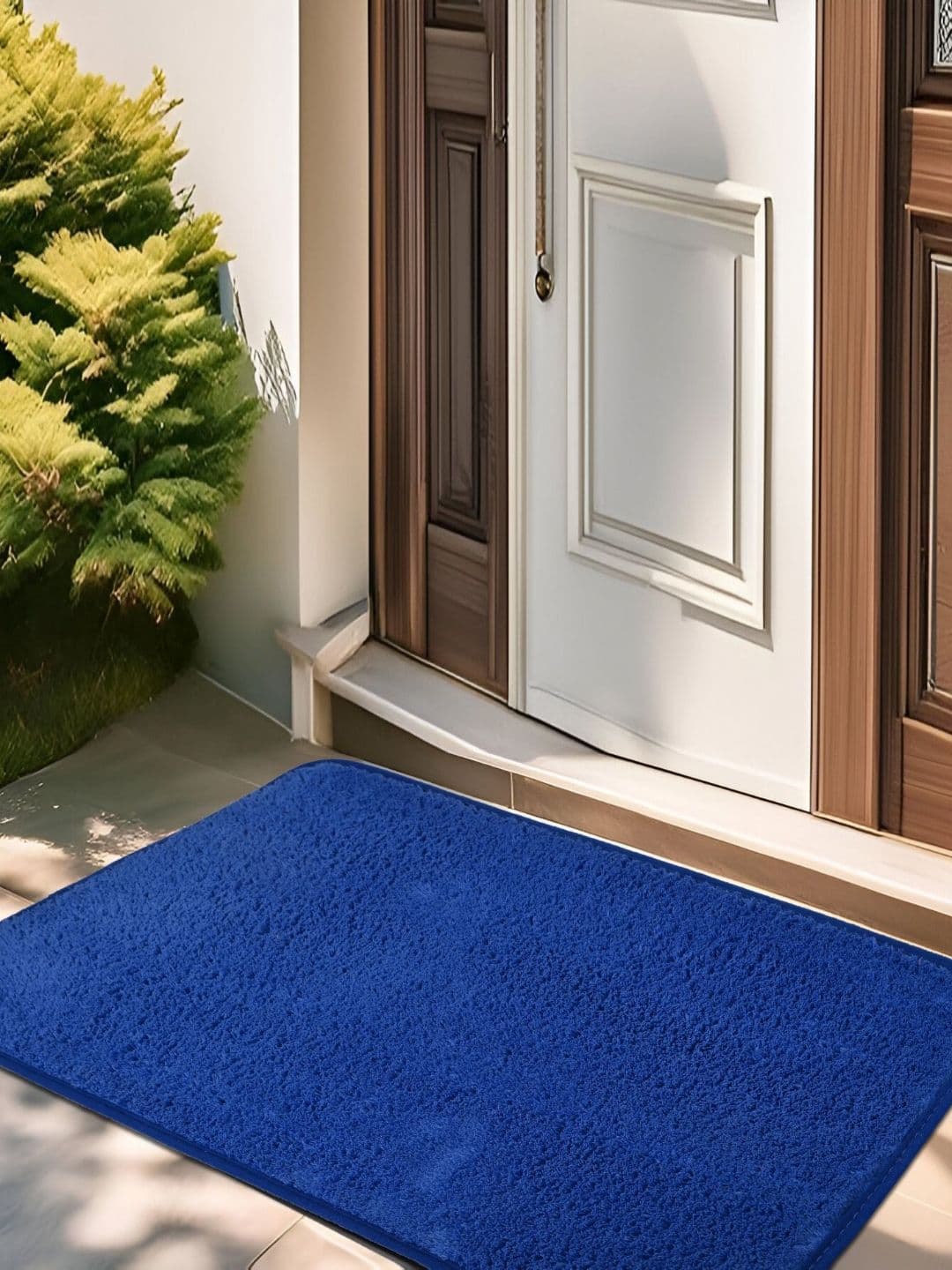 Aura Blue Microfibre Anti-Skid Rectangular Doormat - view 1