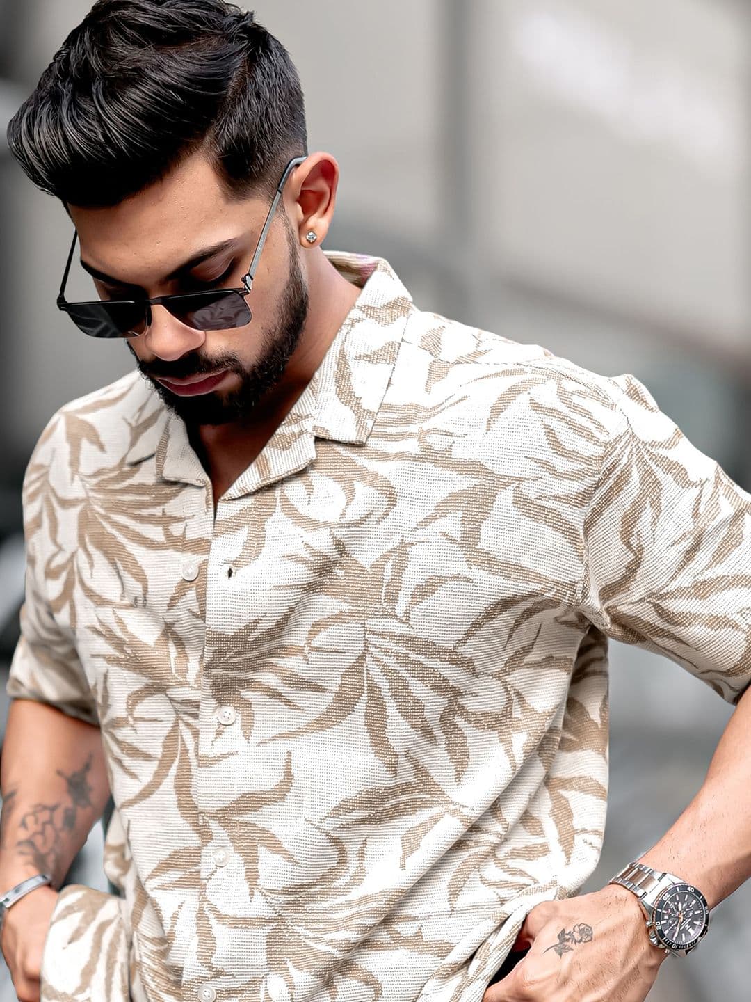 Maniac Men Comfort Oversized Fit Floral Printed Cuban Collar Cotton Casual Shirt - view 1