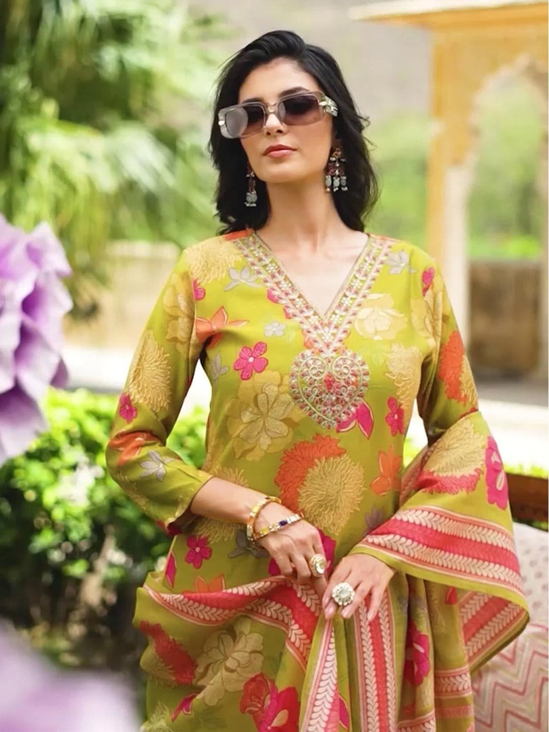 KALINI Women Floral Embroidered Regular Kurta with Trousers & Dupatta - view 1